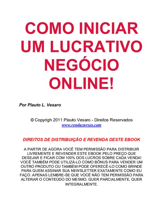 Como Iniciar um Lucrativo Neg+¦cio Online Plauto L. Vesaro